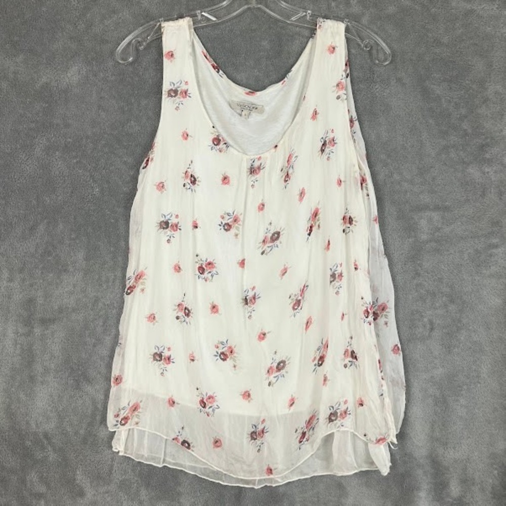 Via Signoria Tank Top Womens S 100% Silk Floral Made in Italy Layered Delicate
